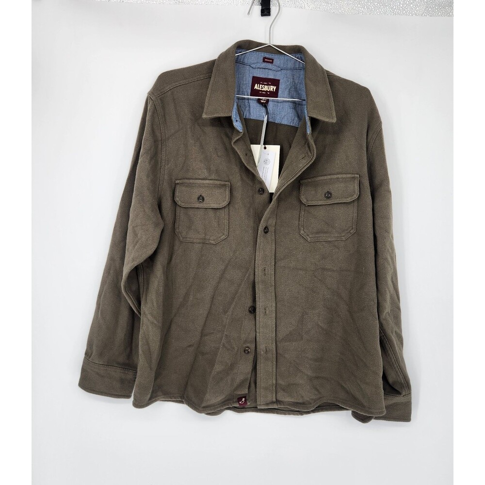 Alesbury Men's Green Olive Large Short Garment Wash Midweight‎ Twill Shirt NWT